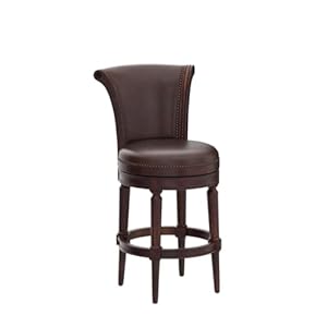 Maven Lane Pullman 31 Inch Tall Bar Height Upholstered Barstool with Back, Dark Walnut Finish with Vintage Brown Vegan Leather Cushion Seat, Set of 4 Maven Lane Pullman 31 Inch Tall Bar Height Upholstered Barstool with Back Dark Walnut Finish with Vintage Brown Vegan Leather Cushion Seat Set of 4