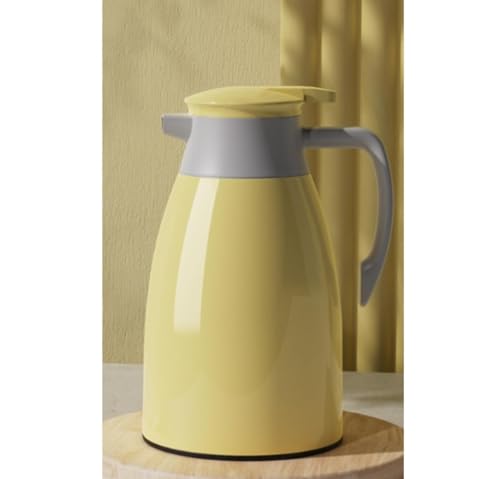 真空ケトル サーモス 卓上ケトル お手入れ簡単 サーモス 温度表示 ホウケイ酸ガラスライナー 48時間保温 真空保温 シール漏れ ファッション 旅行 アウトドア 家庭用 大容量 (イエロー,1000ml)