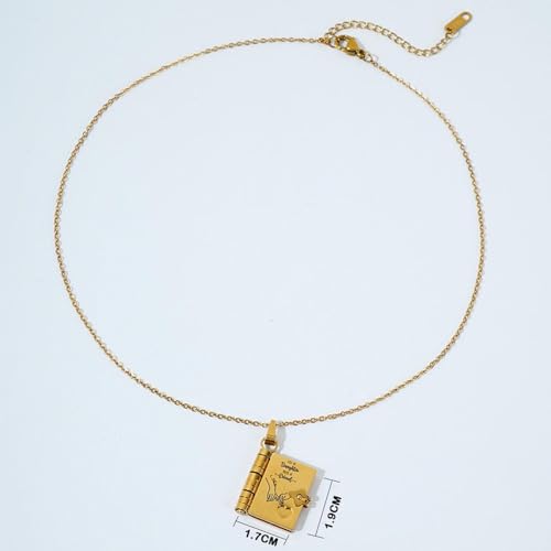 Image of Personalized Story Book Pendant Necklace, Stainless Steel Customizable Locket with Chain, Heart Charm Design, 18.5mm BookPendant, 45cm Chain Length, Gift for Women and Girls