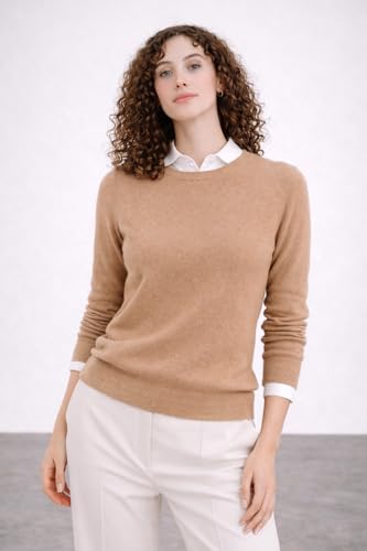 Image of State Cashmere Women's Essential Crewneck Sweater 100% Pure Cashmere Classic Long Sleeve Pullover