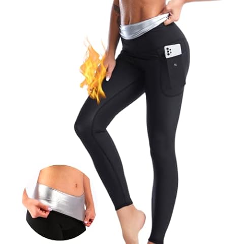 NANOHERTZ Sauna Sweat Suit Weight Loss Shapewear Pants Leggings Pockets Waist Trainer Body Shaper Sweatsuit Fitness Gym Women Girls Cover