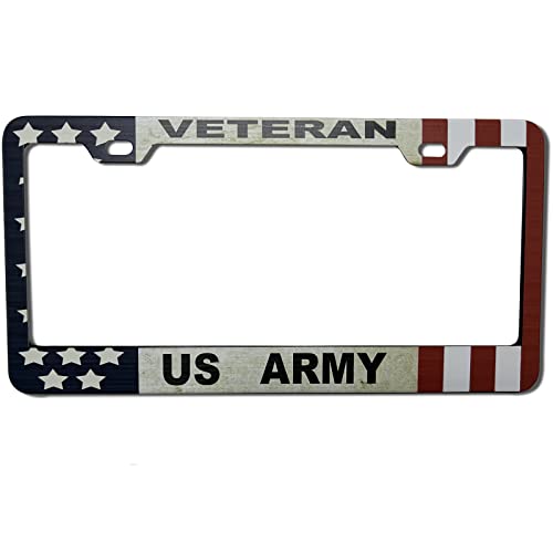 XHuiZio Patriotic American Flag Veteran US Army License Plate Frame for Women/Men UV Print Stainless Steel License Plate Frame 2 Holes & Screws for Car 12x6 Inch Fits Standard US/CA