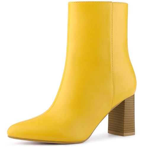 Allegra K Women's Chunky Heels Pointed Toe Ankle Boots