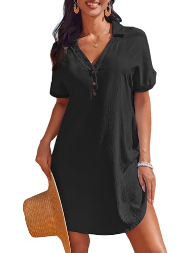 AI'MAGE Beach Cover Ups for Women Short Sleeve Swimsuit Coverup Button Down Bikini Bathing Suit Cover Up Dress Shirt