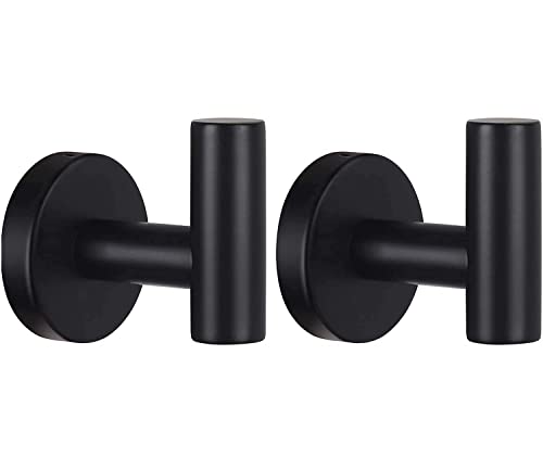 YUET 2 Pcs Bathroom Towel Hook,Screw in Metal Coat Hooks Matte Bl...
