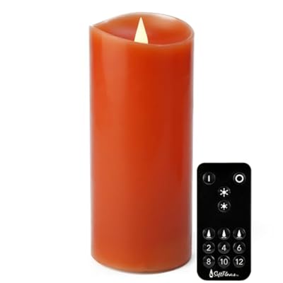 Softflame Christmas Decor Flameless LED Candles with Remote Control, 3"x 7"Battery Operated Pillar Real Wax with Timer for Christmas Decorations, Pumpkin Orange Candle