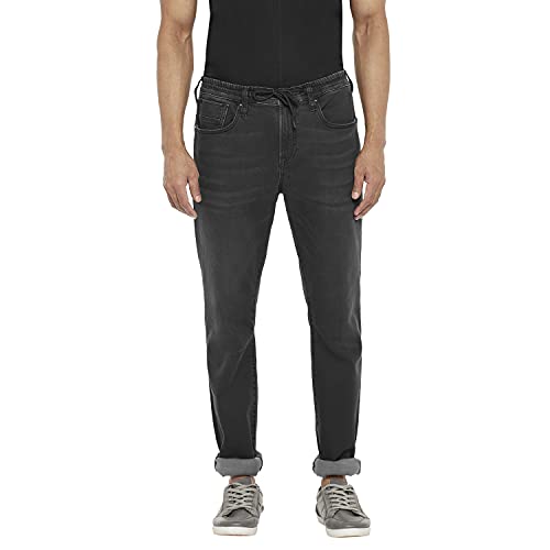 Image of Everblue Men Solid Stretchable Black Light Fade Midrise Denim Joggers