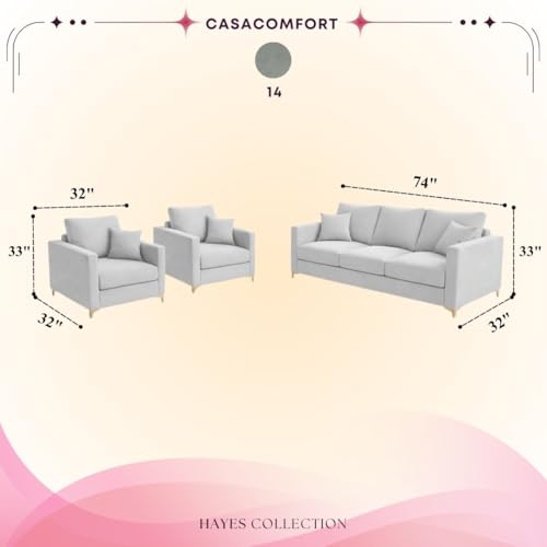 Image of Hayes Rich Velvet Suede 3+1+1 Seater Sofa Set | Golden Aesthetic Legs | Soft Touch Comfort Seating | 5 Person Seating | Modern Living Room Set (Light Gray)