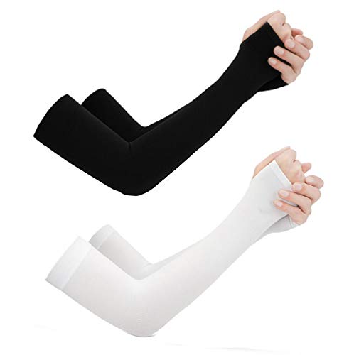 Nanxson Arm Sleeves UV Protection Cooling Compression Sleeves for Running Basketball Outdoor Sports ST0070 (one size, black+white)