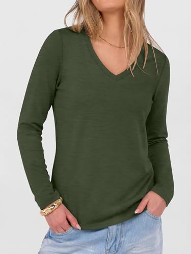 Image of ANRABESS Women's Long Sleeve Shirts V Neck Fall Tops | Soft Comfort Wrinkle Free Tshirts, Basic Tee, Winter Layer Clothing, Business Casual Work Fall Outfits, Travel Daily Wear