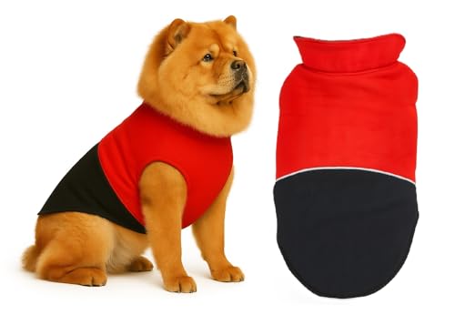 Image of The Pets Company Dog Winter Coat Jacket, Clothes, Windproof, Reversible, Light Weight, Washable, Ultra Warm Thick Fleece Lined Dog Vest for Cold Weather Protection, (Red Black, Large - 24 Inch)