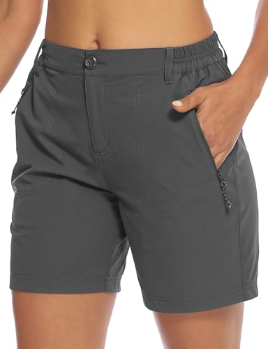 TBMPOY Womens 6' Hiking Cargo Shorts Quick Dry with Pockets Lightweight Work Golf Short Outdoor Active Summer for Women Dark Grey M