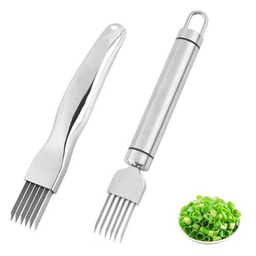 ZIGefofo 2 Stück Shred Silk The Knife Edelstahl Scallion Slicer Shred Silk Messer Spring Onion Slicer Zerkleinerung Cutter Shredder Messer Haushalt Multifunktionale Food Slicer Gadget