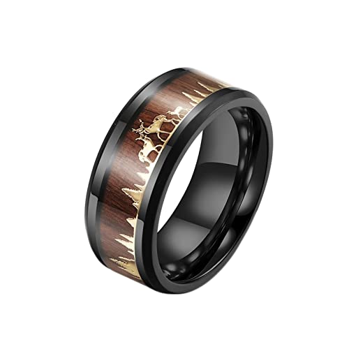 Homxi Mens Promise Ring Stainless Steel,Rings Men Engraved Round with Deer Gold Men Rings Mens Rings Size R 1/2