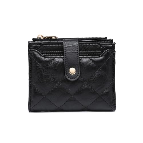 JEN & CO. Melody Quilted Wallet Women Vegan Leather Credit Card Holder Change Pouch for Women with Zipper Coin Pocket (Black)