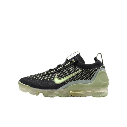 Nike Air Vapormax 2021 FK Big Kids' Shoes (DB1550-010, Black/Oil Green/Vintage Green/Barely Volt) Size 7
