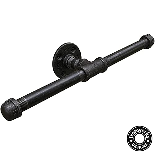 Ironwerks Designs Industrial Pipe Multi Roll Toilet Paper Tissue Holder Black Iron - Commercial/Heavy Duty - Style: Modern, Vintage, Rustic, Steampunk, and Farmhouse Furniture/Decor (2 roll Holder)