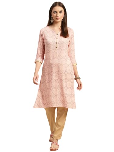 Image of rangita Women Rayon Regular Fit Knee Length Printed Straight Kurti | Kurta