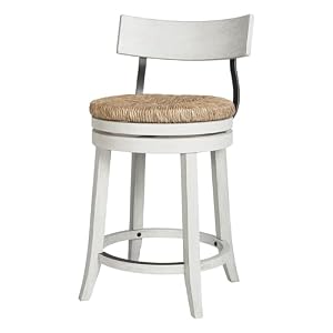 New Ridge Home Goods Farmhouse 26 Wood Counter Height Bar Stool with Natural Seagrass Seat Reclaimed White