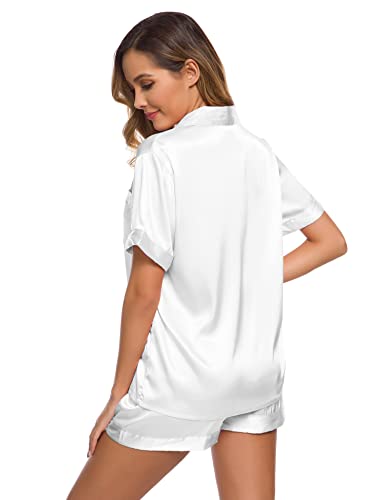 Image of SWOMOG Womens Silk Satin Pajamas Set Short Sleeve Sleepwear Button Down Top and Shorts Loungewear 2 Piece Pjs Set XS-3XL