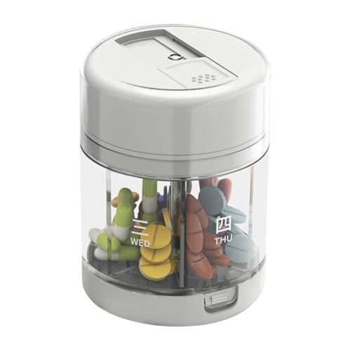 Pastillero Portátil - Organizador Diario de Pastillas - Estuche con 7 Compartimentos, Cortador y Almacenaje Compacto para Bolsillo, Camping y Actividades Exteriores