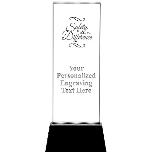 Crown Awards 8.5" Safety Makes The Difference Radianz Light Up Crystal Award, Customized Safety Makes The Difference Crystal Trophy, Add Your Own Personalized Engraving, Prime
