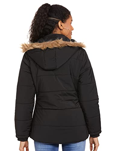 Image of Qube By Fort Collins Women's Medium-Length Bomber Jacket with Detachable Hood Stylish Winterwear for All-Day Comfort |Material: Nylon