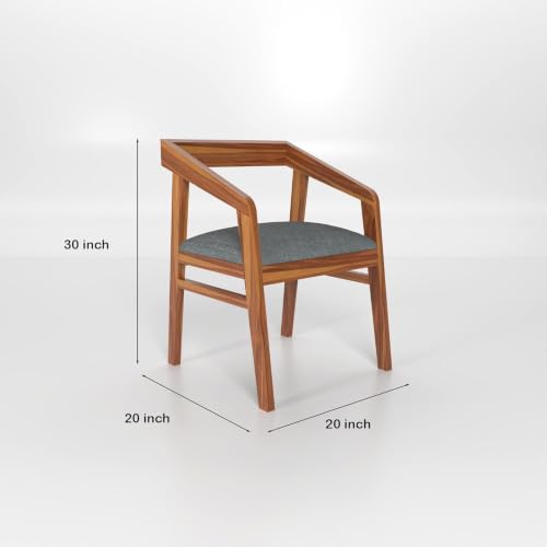 Image of Solid Sheesham Wood Dining Chair Set of 6 for Living Room & Dining Room | Wooden Arm Chair with Upholstered Cushion Seat | Premium Wooden Dining Chairs