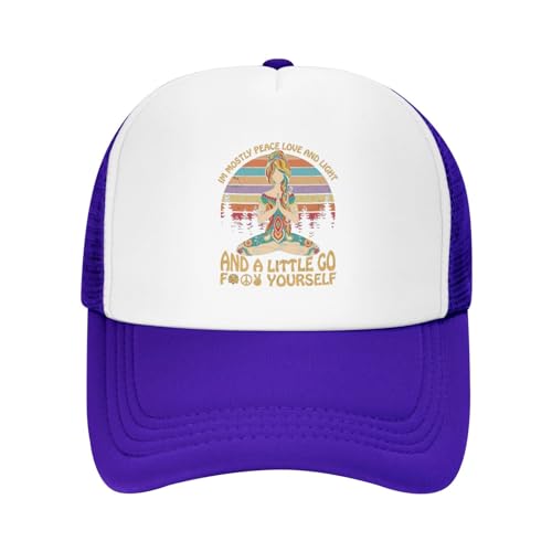 KEAAN I'm Mostly Peace Love and Light Trucker Hat Summer Mesh Cap with Adjustable Snapback Strap Unisex Purple