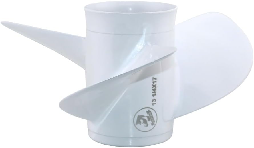 Outboard Propeller 13 1/4x17 Pitch 15 Spline Tooth Compatible with Yamaha T50 T60 F70 F75 F80 85 F90 F100 F115 130HP Models, 3 Blades, RH, White Color, replaced OEM 6E5-45945-01-EL, 13.25"x17" Prop