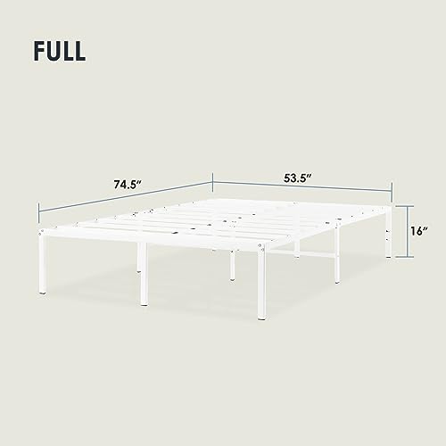 Image of Best Price Mattress 16 Inch Metal Platform Bed Frame, Heavy Duty Steel Slats, White, Full