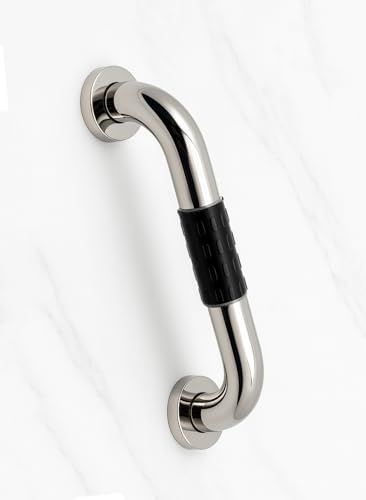 Image of BATH GURU Heavy Duty High Grade Rustproof Stainless Steel Safety Bathroom Grab Bar handle for Senior Citizen, Anti-Slip Grip, Wall Mounted Support Rail for Toilet Shower, Bathtub (Black Grip, 12 Inch)