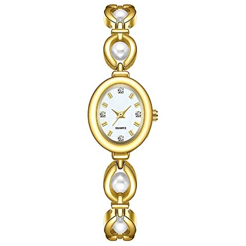 ADSBIAOYE Elegant Pearl Women's Dress Watch Fashion Oval dial Watch Gift Women's Watch Waterproof Watch (Gold) Cover