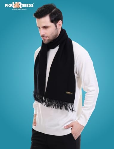 Image of Pick Ur Needs Premium Men's Warm And Stylish Woolen Muffler With Solid Color Plain Design And Stylish Tussles Ends Muffler For Men