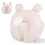 Portable Baby Pillow, Adjustable Cute Cartoon Bear Soft and Cozy Pillow, Ergonomic Design Soft Hypoallergenic Pillows for Newborn Babies Sleeping Prevent Flat Head