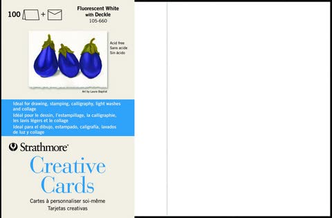 Strathmore Creative Cards, Flourescent White with Deckle Edge, 5x6.875 inches, 100 Pack, Envelopes Included - Blank Greeting Cards for Weddings, Events, Birthdays