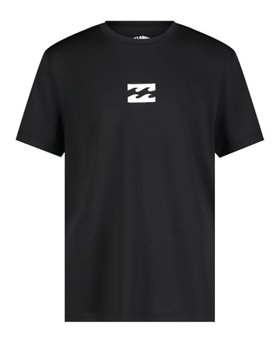 Billabong Boys' Short Sleeve Rashguard Surf Shirt with UPF 50+ Sun Protection, Kid's Swim Top, Black Wave