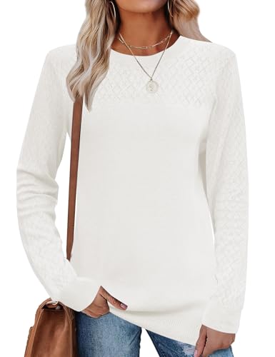 LOMON Sweaters for Women Casual Knit Long Sleeve Crewneck Lightweight Pullover Sweater Womens Hollow Out Tops for Women3