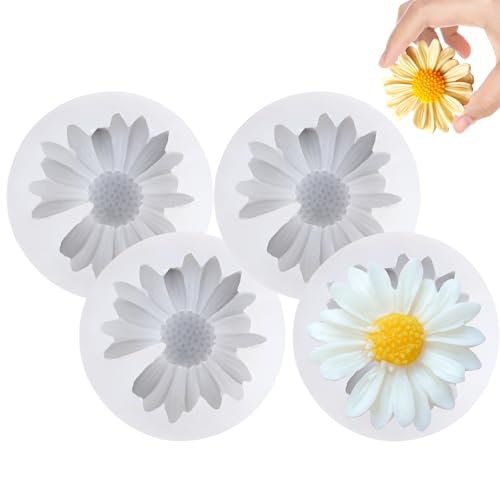 4 Pièces Moule en Silicone Marguerite Fleur, 6,9 x 1,8 cm Moule en Silicone en Forme de Marguerite, 3D Moules à Bougies en Forme de Marguerites, Moules Bougies Fleurs,...