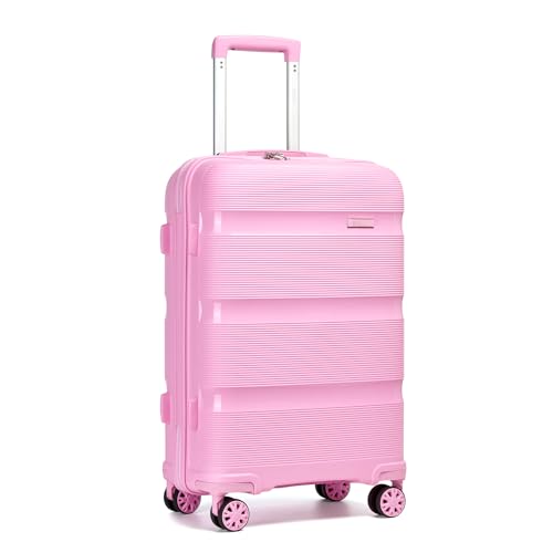 Image of Kono Carry On Luggage 24 Inch Checked-Medium Hard Shell Travel Trolley 4 Spinner Wheels Lightweight Polypropylene Suitcase with TSA Lock, Pink