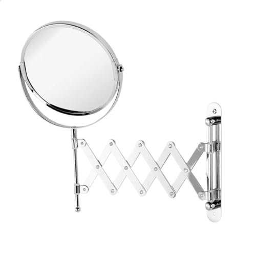 MA MAISON Specchio Cromato Doppio con Molla Tondo 17x19 cm Superficie Speculare al 100% Estensibile con Ingrandimento 3 X, Orientabile e Regolabile, Ideale per il Trucco e la Cura del Viso