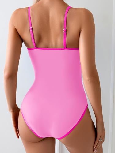 Image of Eomenie Women's One Piece Swimsuit Tummy Control Slimming Bathing Suit Color Block Spaghetti Strap 1 Piece Swim Suit Swimwear