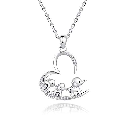 925 Sterling Silver Mothers Day Gifts Elephant Necklace 3 Elephants Family for Mom Daughter Jewelry