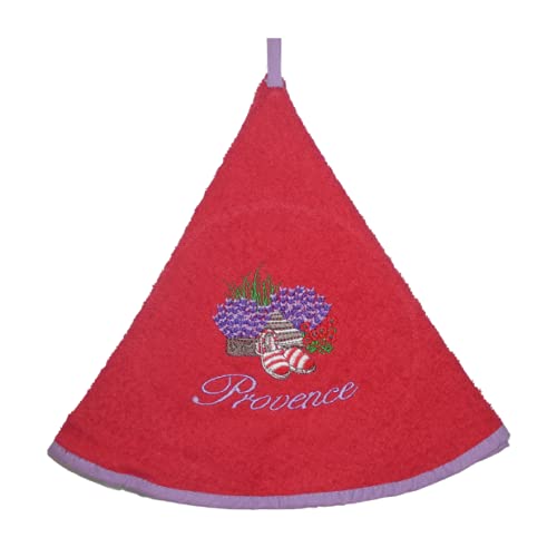 Toalla de Mano Espadrille - Redonda con Corbata - Rojo - Patrones Bordados - 100% Algodon - Ø 65 cm de diámetro - Cocina o baño - Lavable a máquina Cover