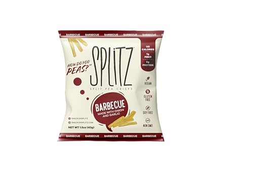SPLITZ Split Pea Crisps Barbecue (1.5oz) 8ct Plant-Based, Organic, Non-GMO, Vegan, Gluten-Free, Superfoods, Healthy Snack for Kids and Adults, High Protein, High Fiber, Low Calorie