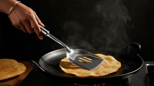 Image of Premium Stainless Steel Slotted Spatula Turner 1pc Heavy Gauge Food Grade Thickness for Cooking Roti Papad Kitchen Utensil 27cm