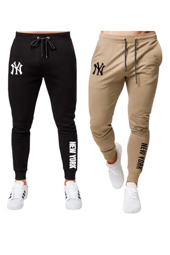Kit 2 Calça de Moletom Flaneldo NY Algodão Estilo Jogger Casual Com Bolsos Laterais e Punho Elástico (BR, Alfa, GG, Regular, Regular, Padrão, Preto/Caqui)