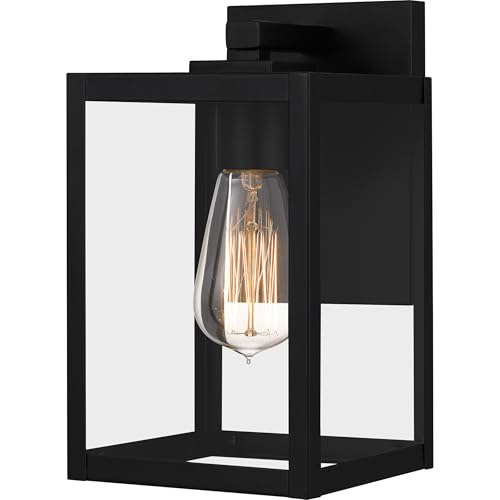 Image of Quoizel Westover 10 inch Outdoor Wall Lantern, Earth Black | 1-Light, Clear Beveled Glass, E26 Base, ETL Wet Rated