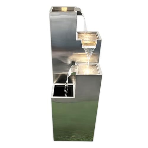 Köhko Springbrunnen Ribero-XL aus Edelstahl mit LED-Beleuchtung Wasserspiele für Outdoor + Indoor...