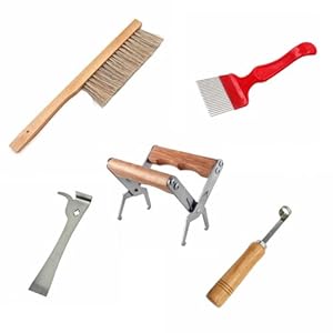 Bee Hive Tool for Beekeepers,Set of 5,Beehive Brush,Frame Grip,Uncapping Fork,Stainless Steel Hive Scraper,Tools for Cutting Honeycomb